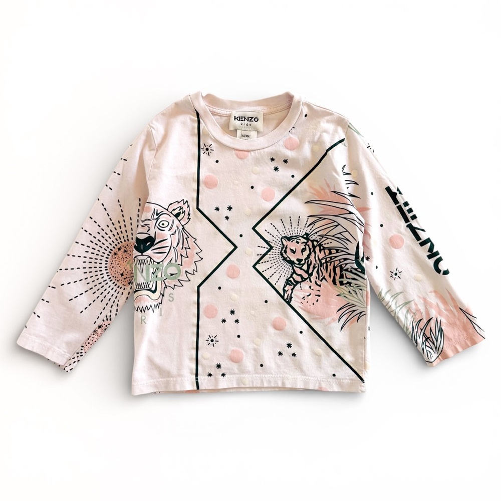 Kenzo Kids Tiger Jungle Graphic Long Sleeve Tee Pink Girls 4 104 Designer Top 4A